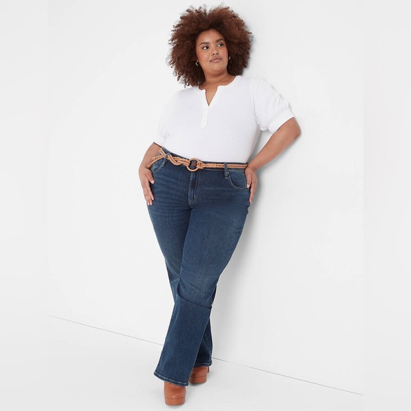 Elbow Puff-Sleeve Henley Rib Tee Lane Bryant White - Picture 3 of 3